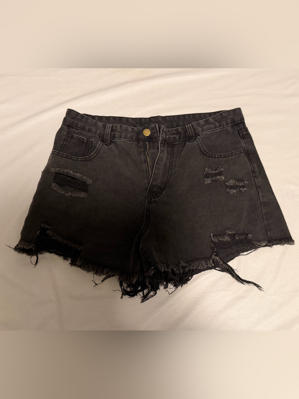 Black Distressed Frayed Hem Denim Shorts NWOT